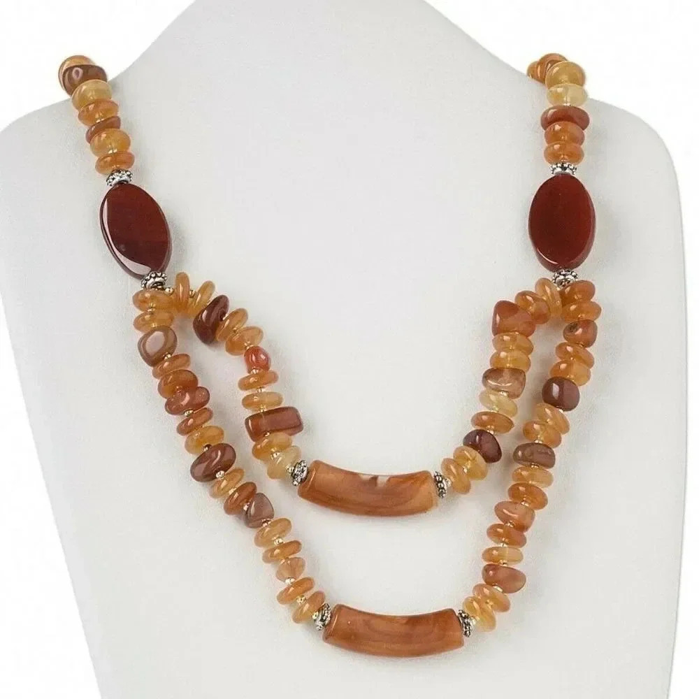 Chunky Bold Red Agate Gemstone and Acrylic Beads LoopNecklace
